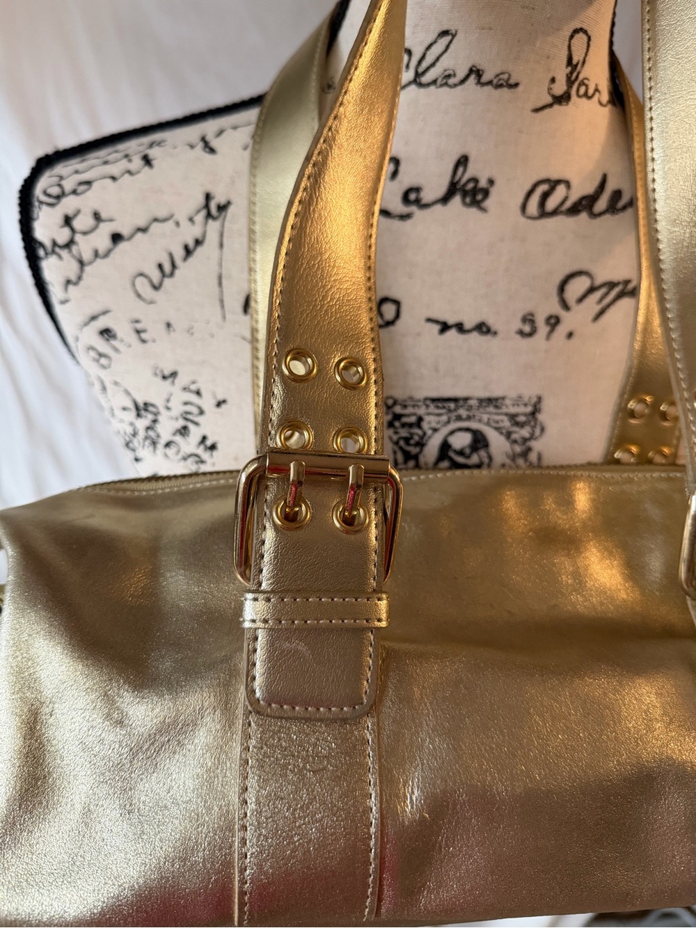 Valerie Stevens Y2K Metallic Gold leather Shoulder Bag - Picture 2 of 4